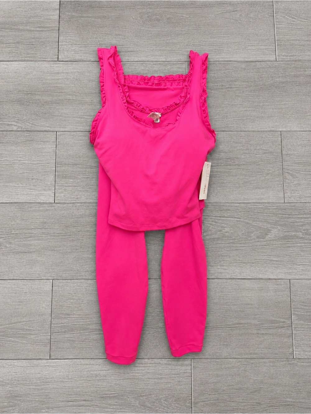 Yogalicious Tech Ruffle Edge Bra & Ankle Set - Hot Pink Berry Bliss Size Small